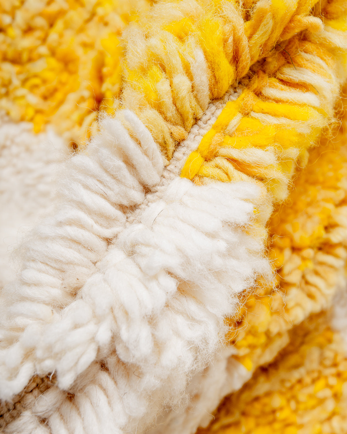 Modern, designer, handcrafted Berber rug from Morocco. Beniourain carpet with beautiful colours and patterns and fluffy wool texture.